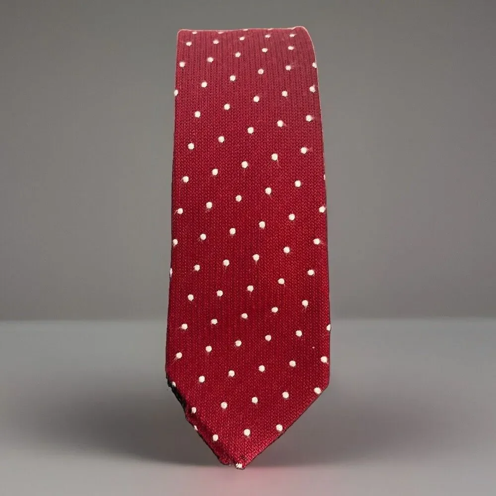 J. Crew Wool Necktie Slim 81% Wool 19% Silk Red Polka dot Blended 2.5 Wide X 55”